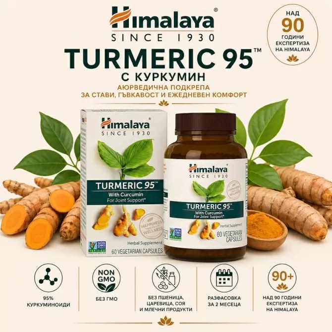Турмерик 95 (Куркума), 60 вегетариански капсули (ДВУМЕСЕЧЕН прием), Himalaya Wellness