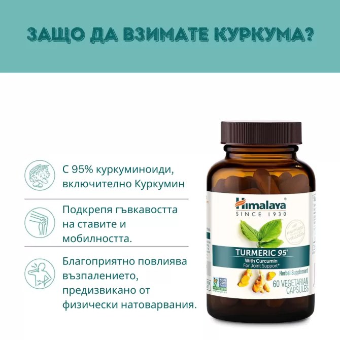 Турмерик 95 (Куркума), 60 вегетариански капсули (ДВУМЕСЕЧЕН прием), Himalaya Wellness